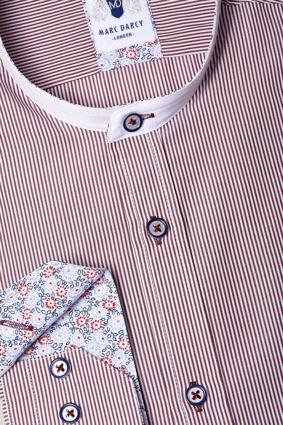 COOPER - Grandad Collar Wine Stripe Shirt