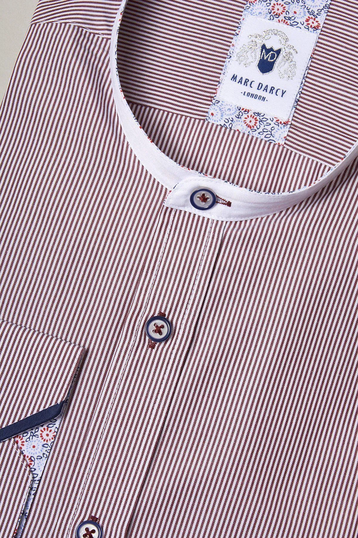 COOPER - Grandad Collar Wine Stripe Shirt