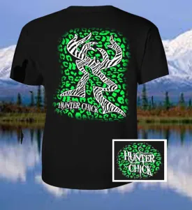 Country Life Outfitters Hunter Chick Black & Green Cheetah Deer Head Hunt Vintage Bright T Shirt