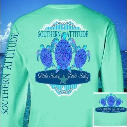 Country Life Outfitters Southern Attitude Mint 3 Turtles Starfish Vintage Girlie Bright Long Sleeve T Shirt