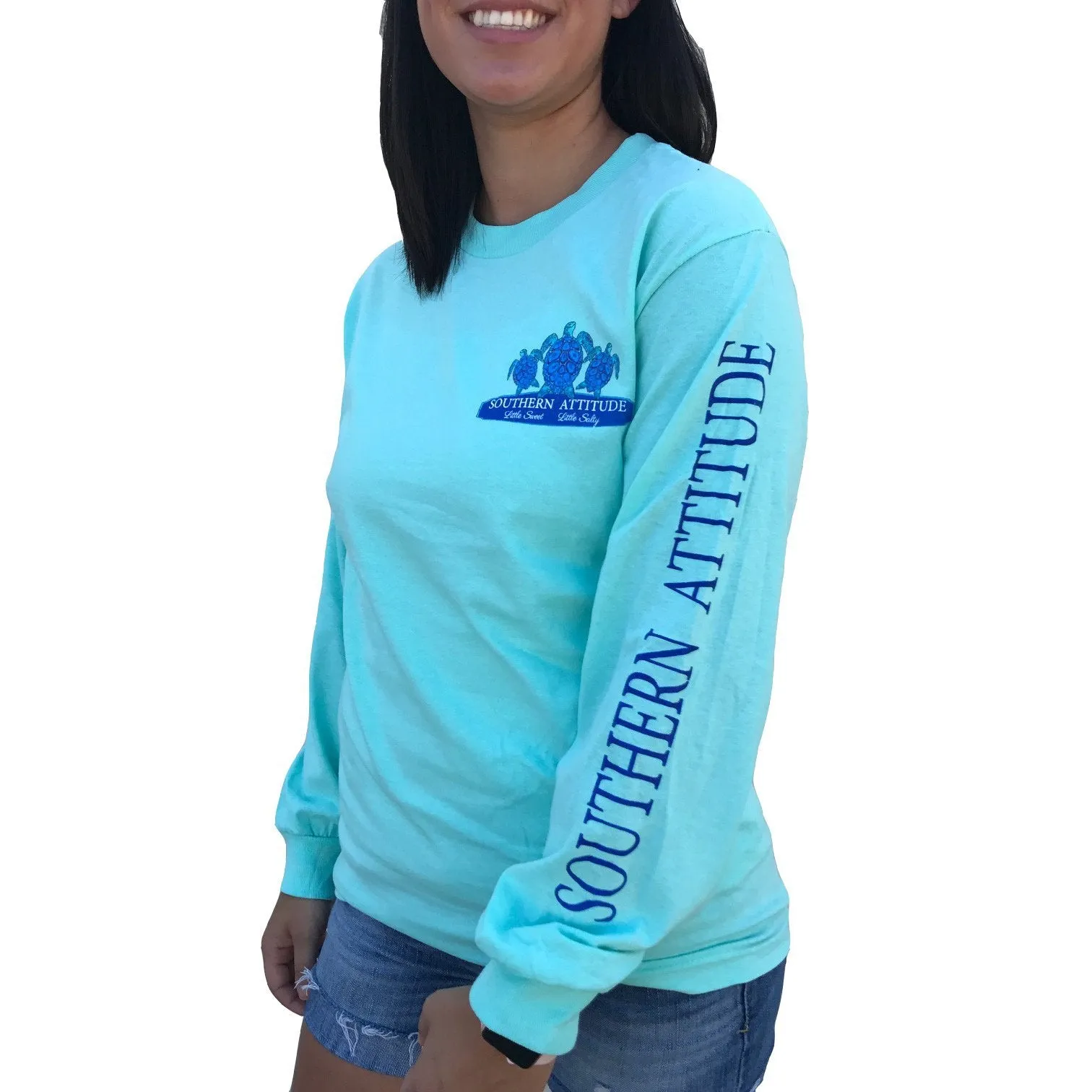 Country Life Outfitters Southern Attitude Mint 3 Turtles Starfish Vintage Girlie Bright Long Sleeve T Shirt