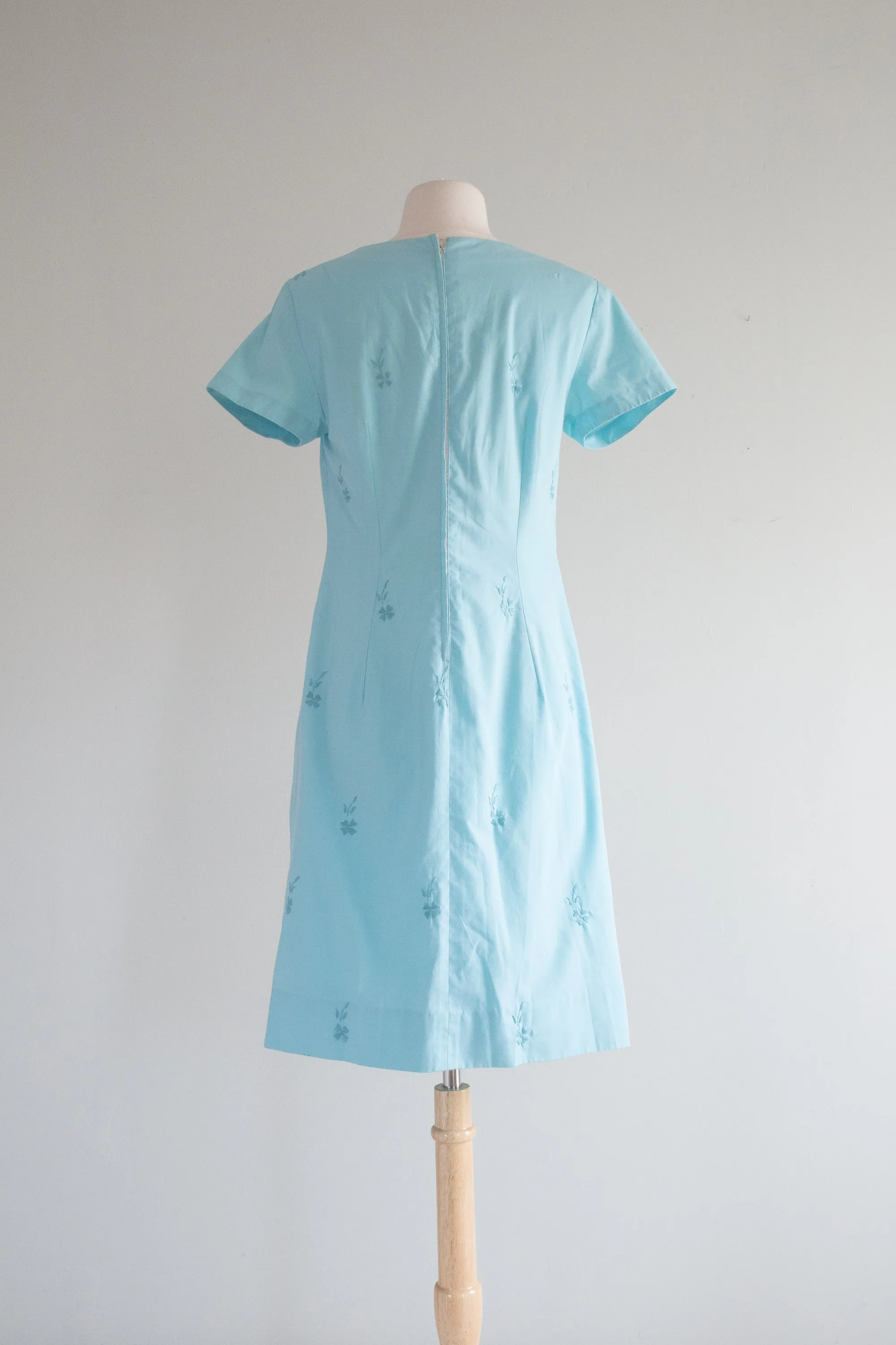 Darling 1960's Robin's Egg Blue Cotton Day Dress / SM