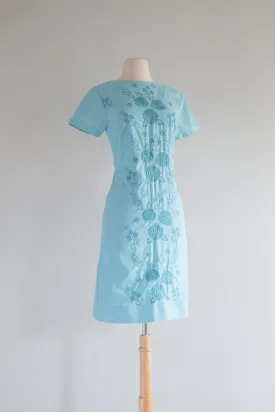 Darling 1960's Robin's Egg Blue Cotton Day Dress / SM