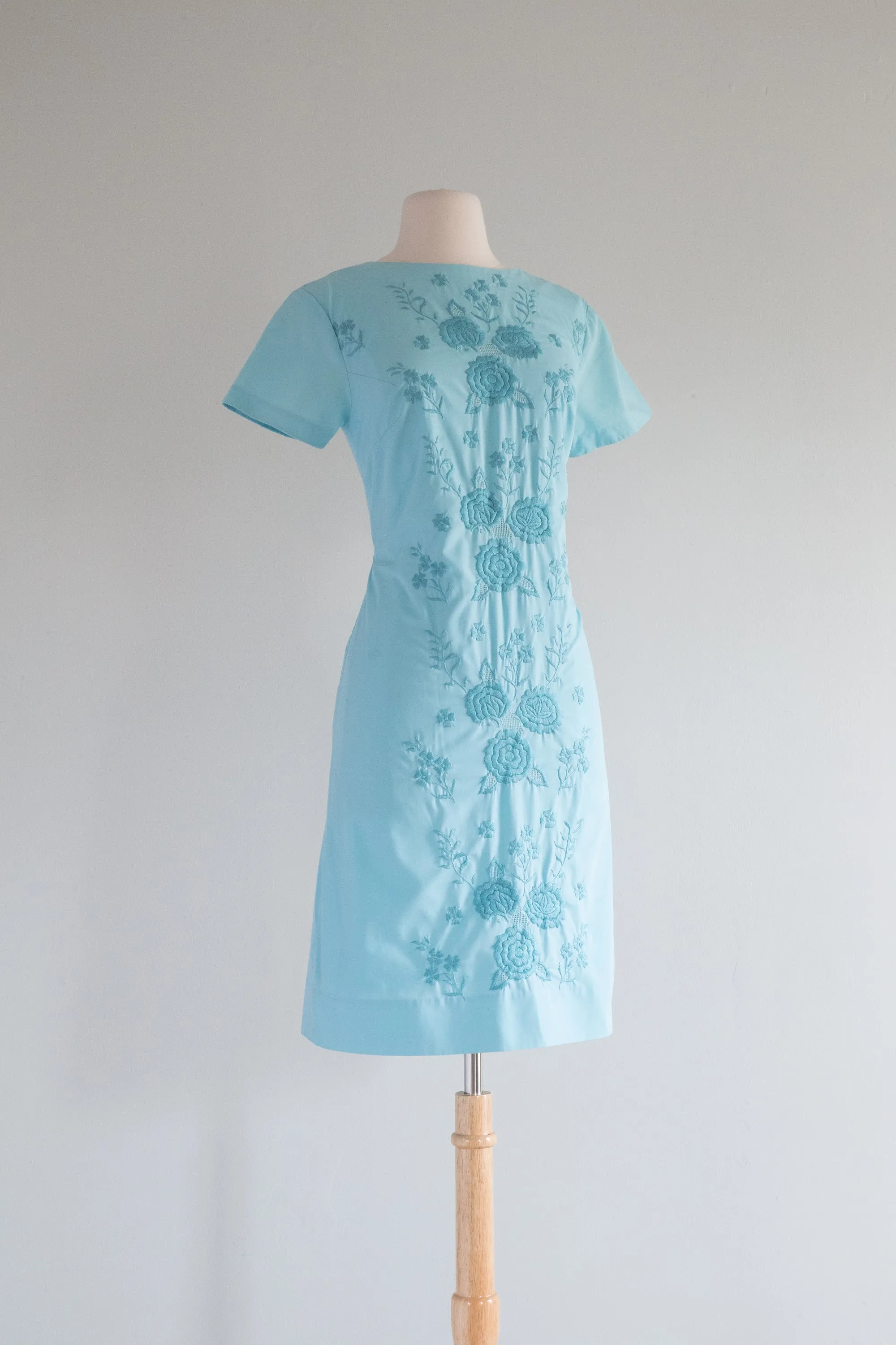 Darling 1960's Robin's Egg Blue Cotton Day Dress / SM