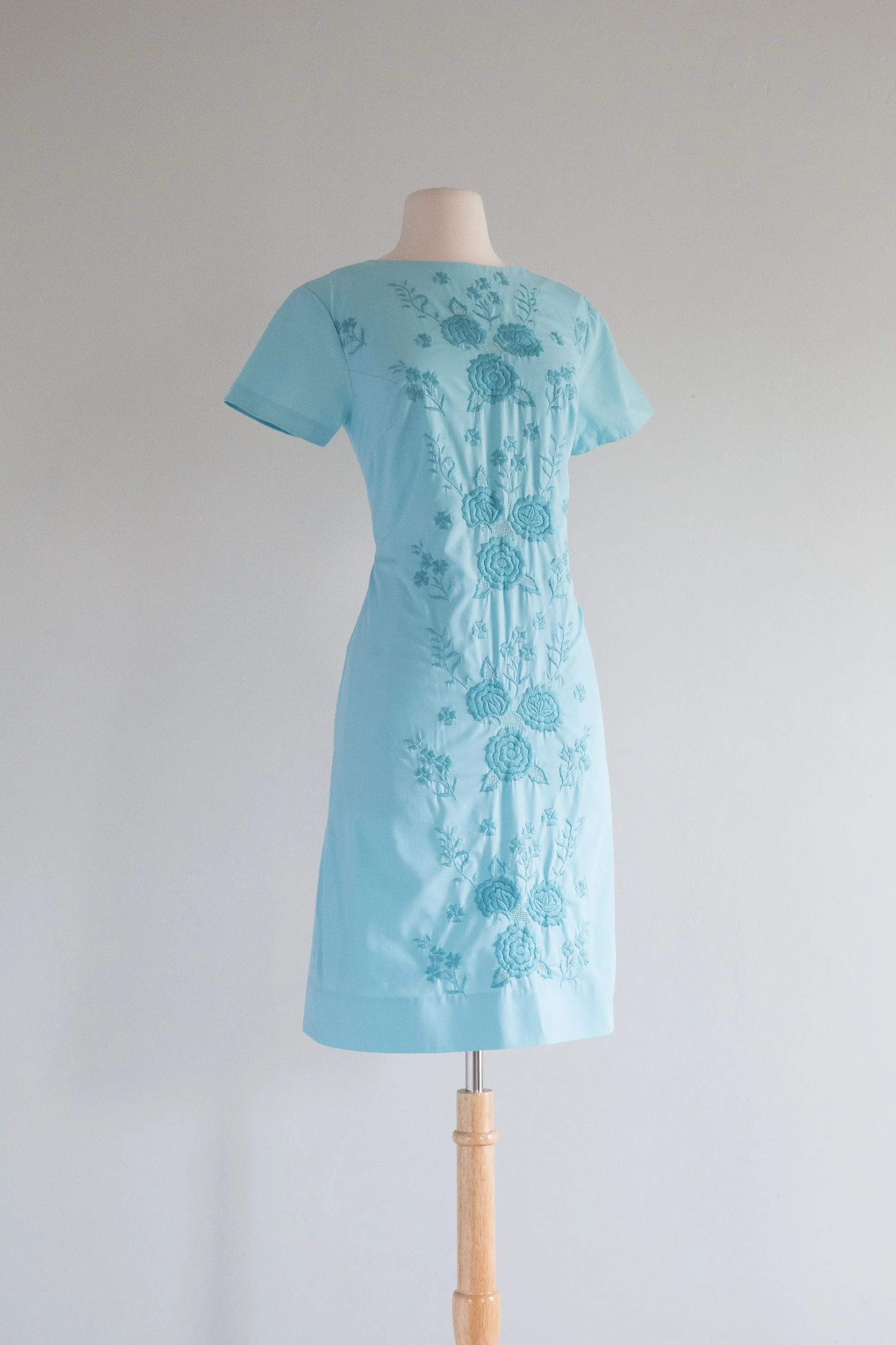 Darling 1960's Robin's Egg Blue Cotton Day Dress / SM