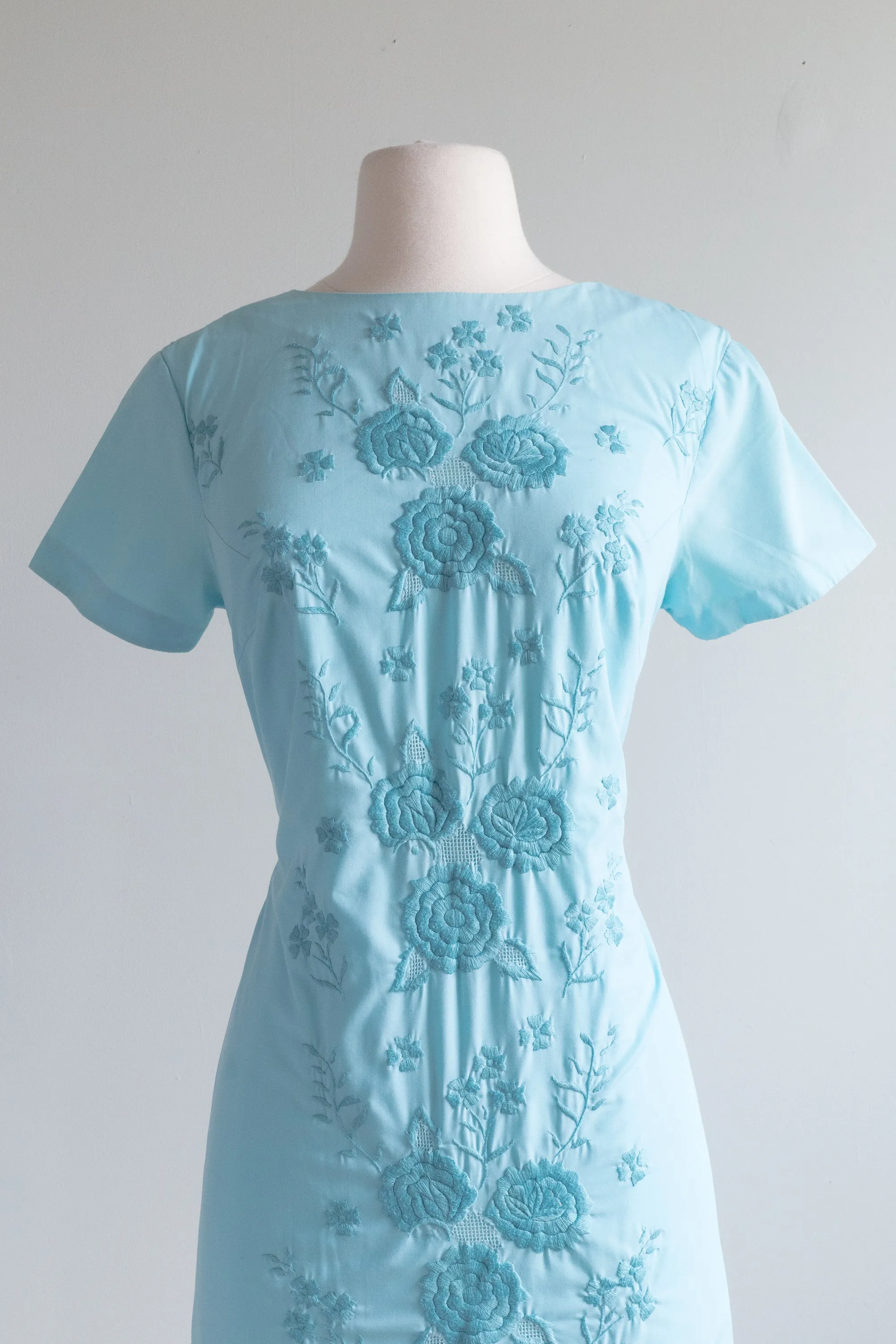 Darling 1960's Robin's Egg Blue Cotton Day Dress / SM