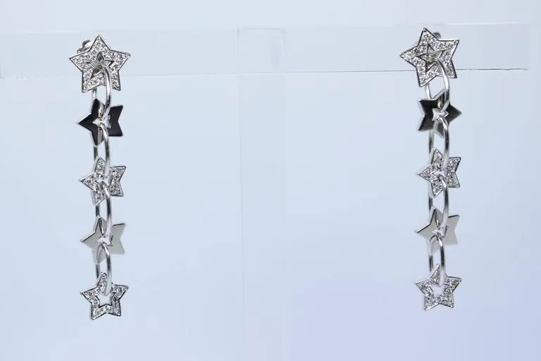 DIAMOND Dangle Star Earrings with 14 Karat White Gold