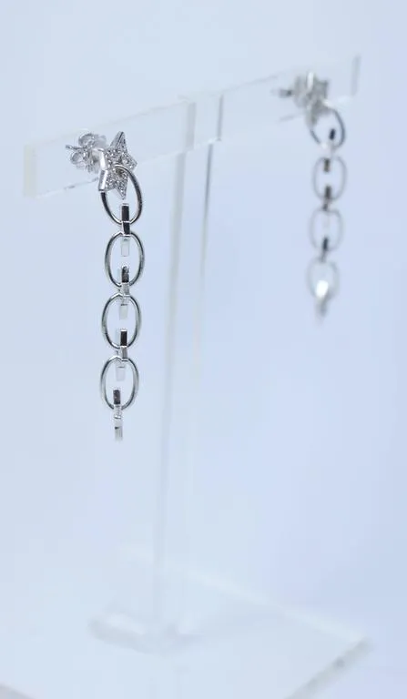 DIAMOND Dangle Star Earrings with 14 Karat White Gold