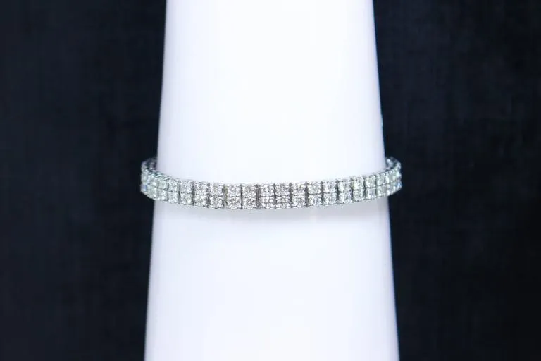 DIAMOND with 14 Karat White Gold Double Layer Round Cut Tennis Bracelet