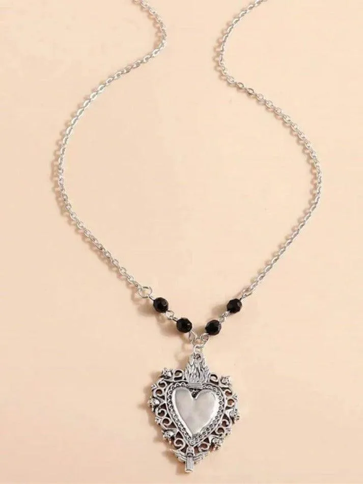 Gothic Skull Heart Pendant Necklace