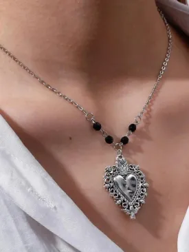 Gothic Skull Heart Pendant Necklace