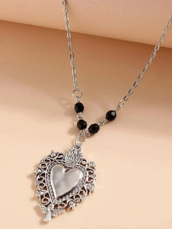 Gothic Skull Heart Pendant Necklace