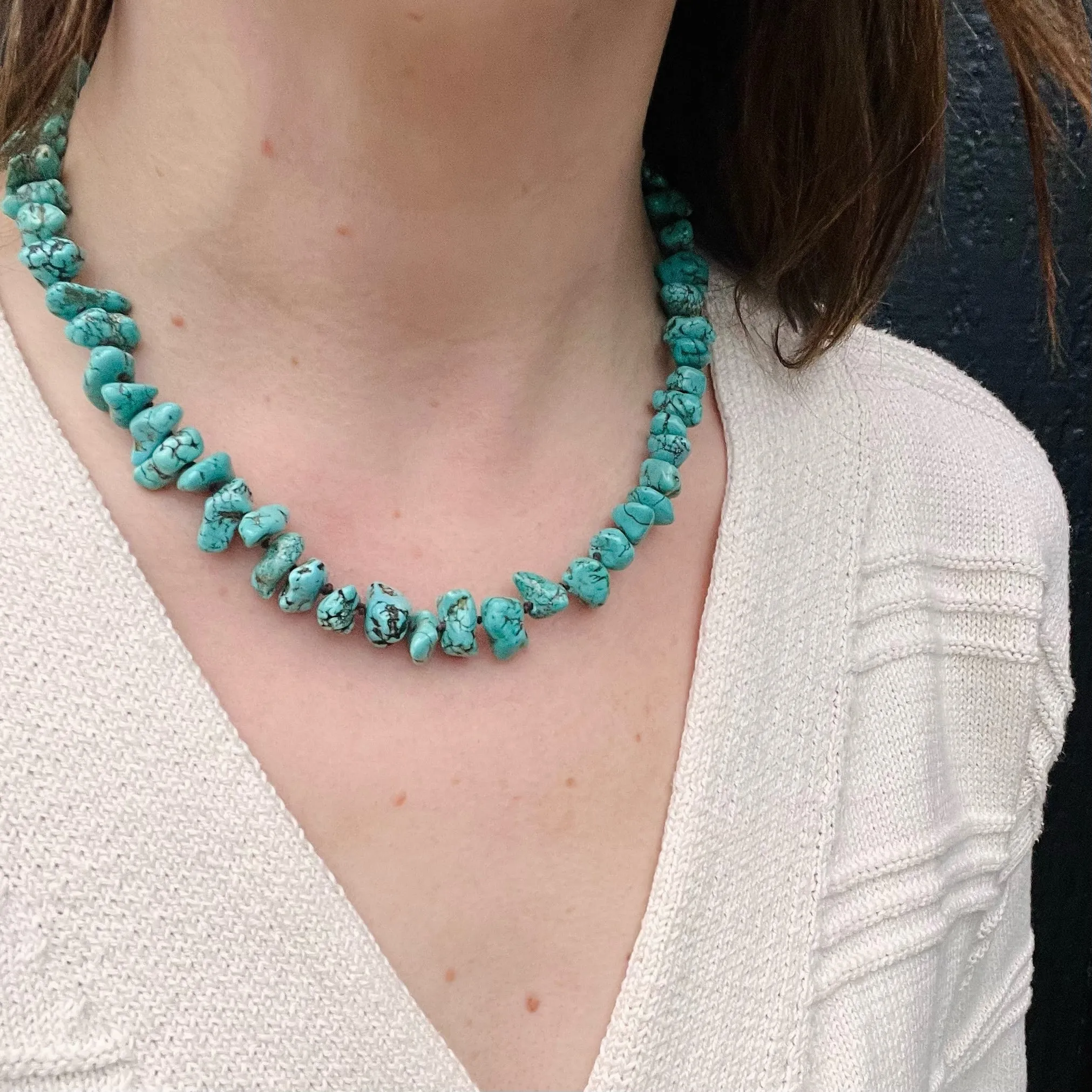 Graduated Turquoise Nugget Bead Necklace