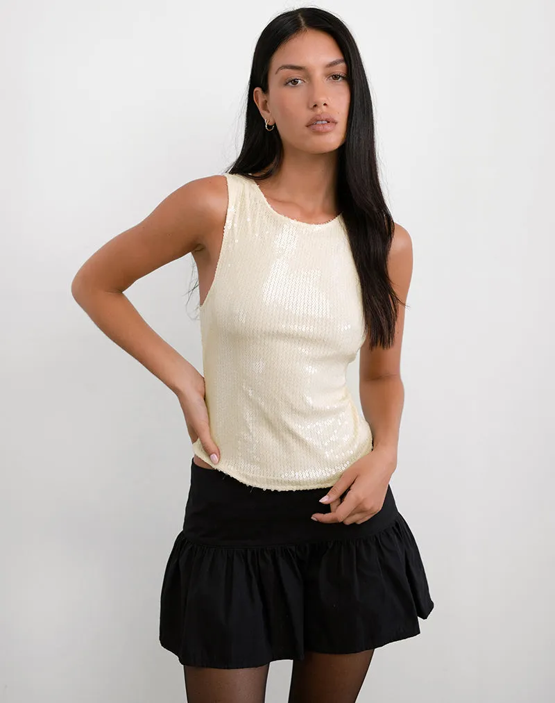 Hala Top in Nude Clear Tinted Sequin