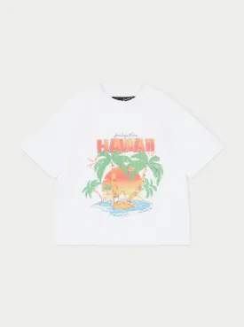 HAWAIIAN PRINT CROPPED T-SHIRT - WHITE