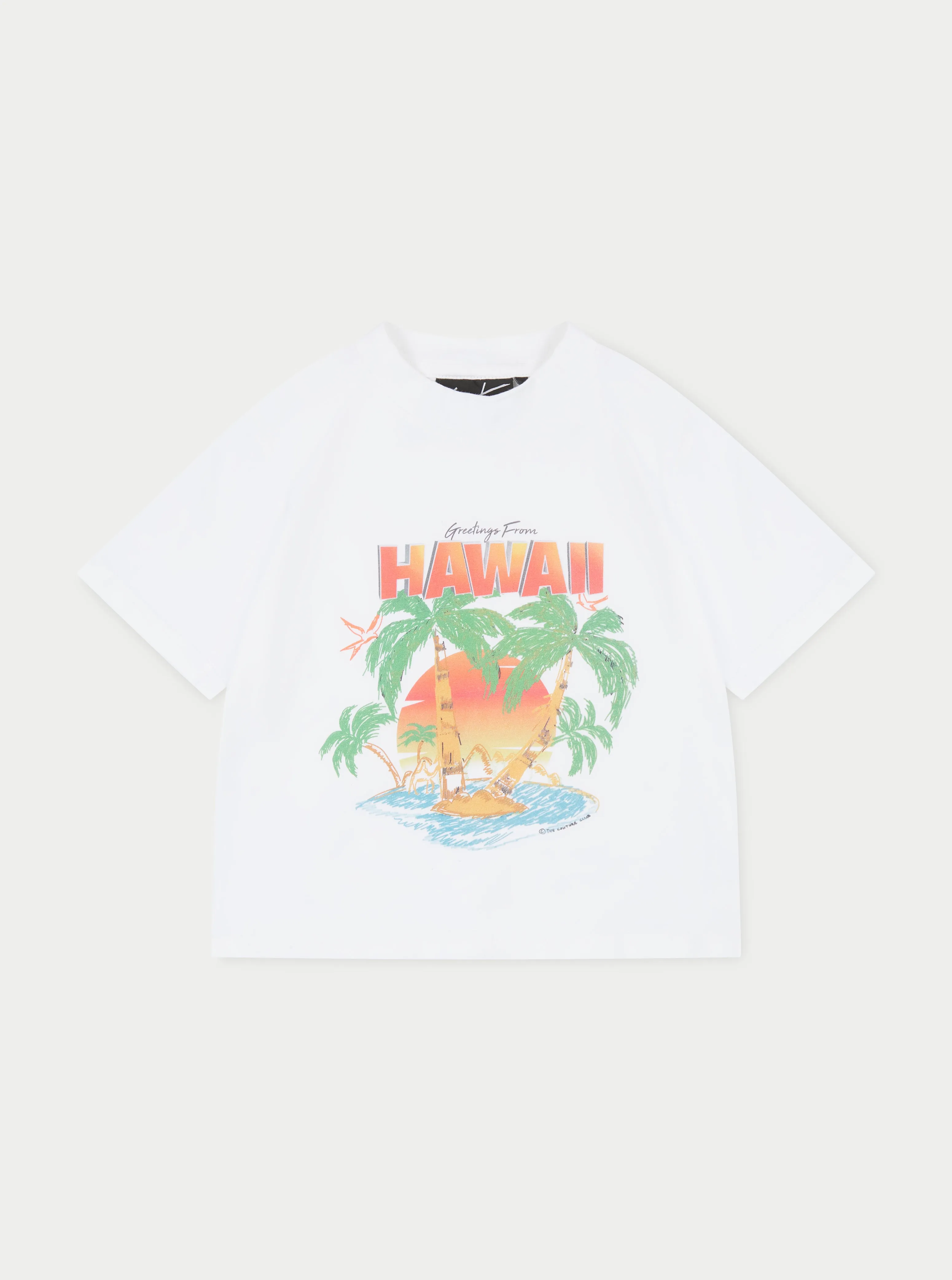 HAWAIIAN PRINT CROPPED T-SHIRT - WHITE