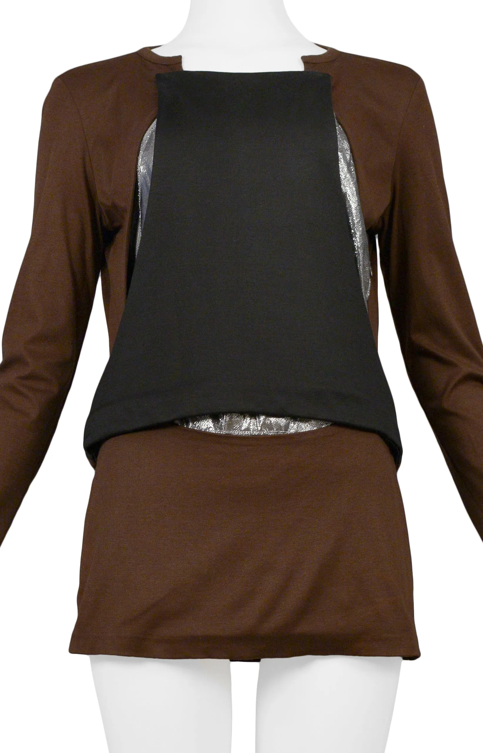 HELMUT LANG BROWN BLACK & SILVER INSET TUNIC