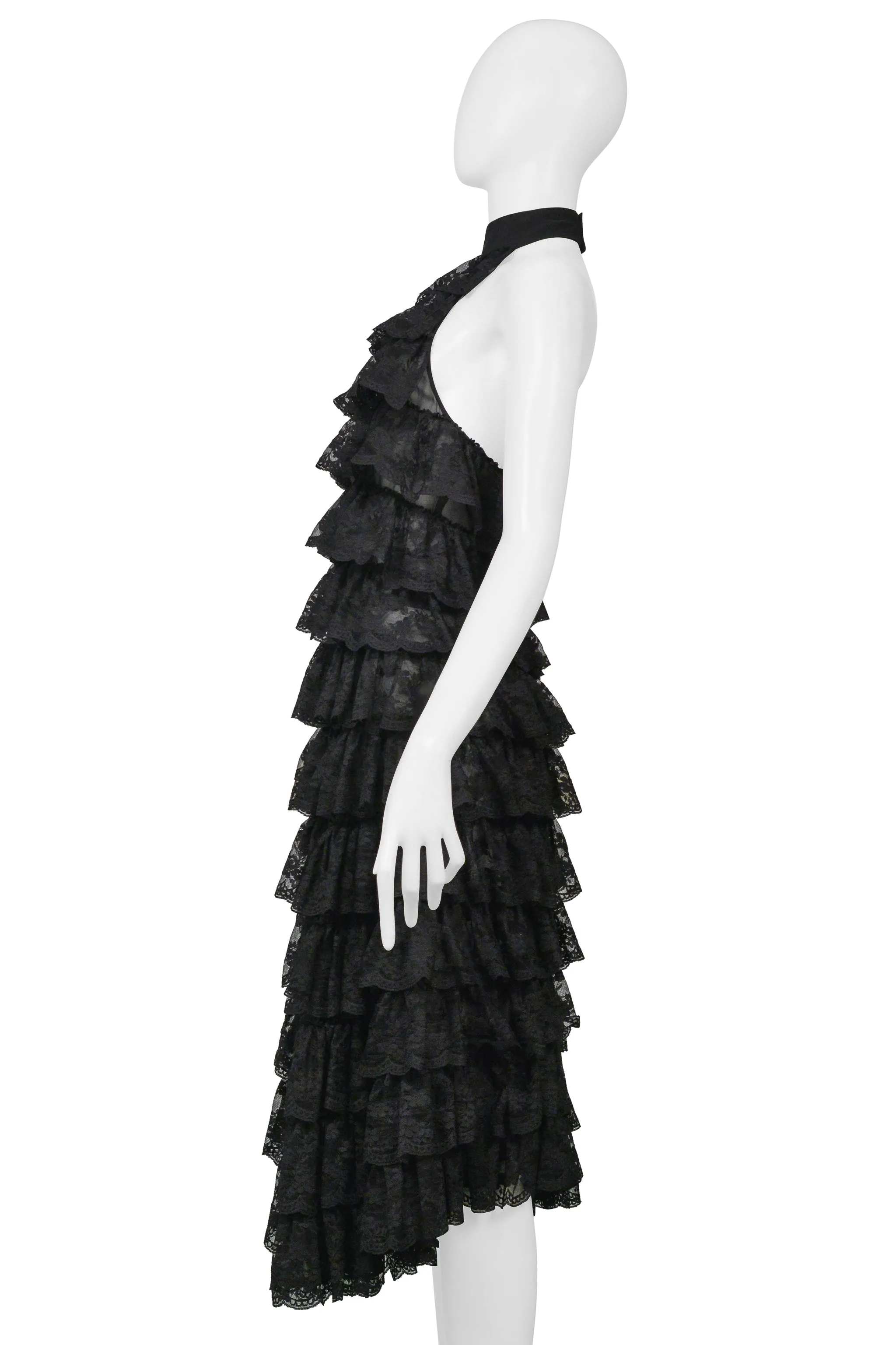 ICONIC ALEXANDER MCQUEEN BLACK LACE RUFFLE RUNWAY DRESS 1999