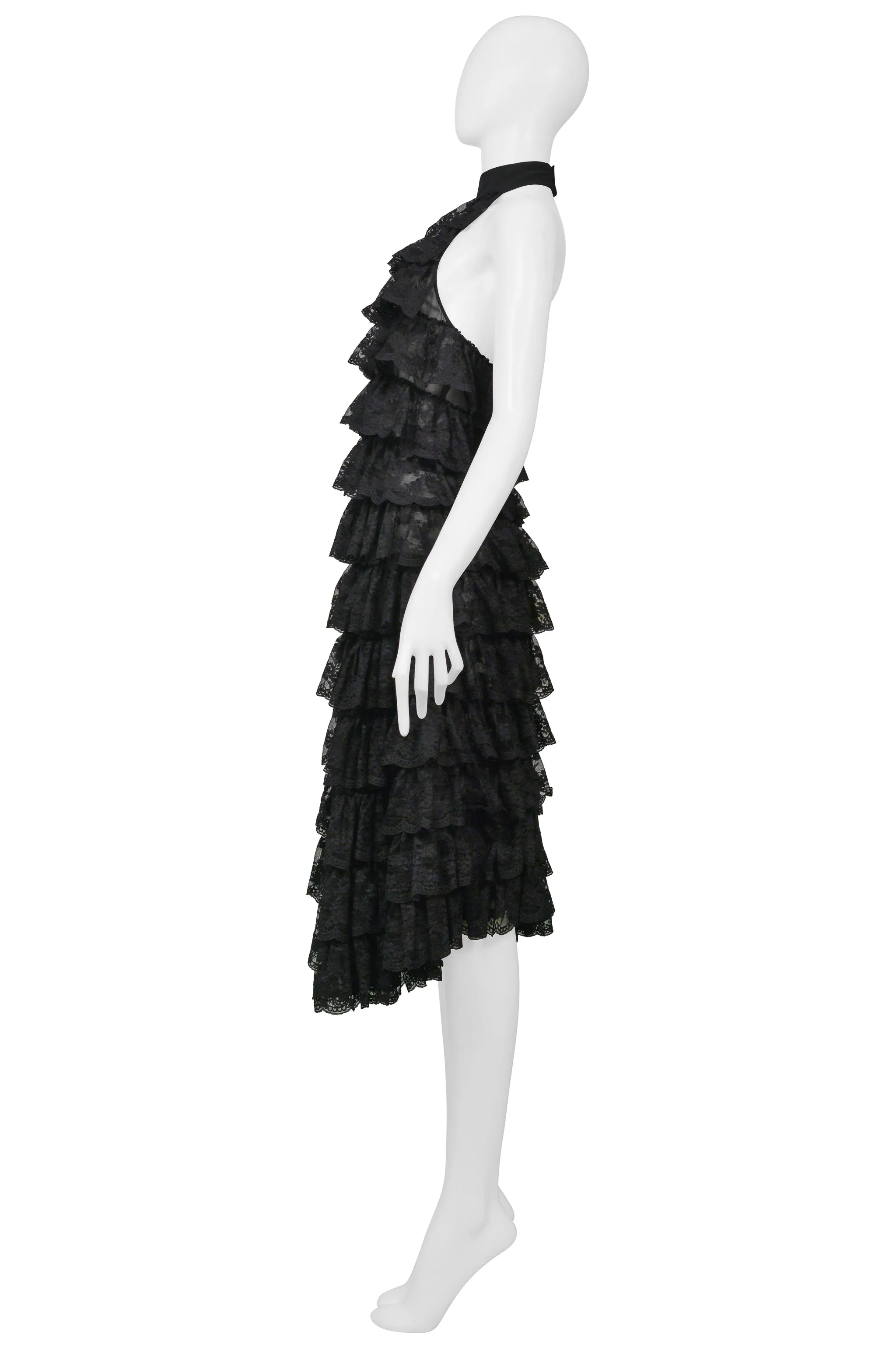 ICONIC ALEXANDER MCQUEEN BLACK LACE RUFFLE RUNWAY DRESS 1999