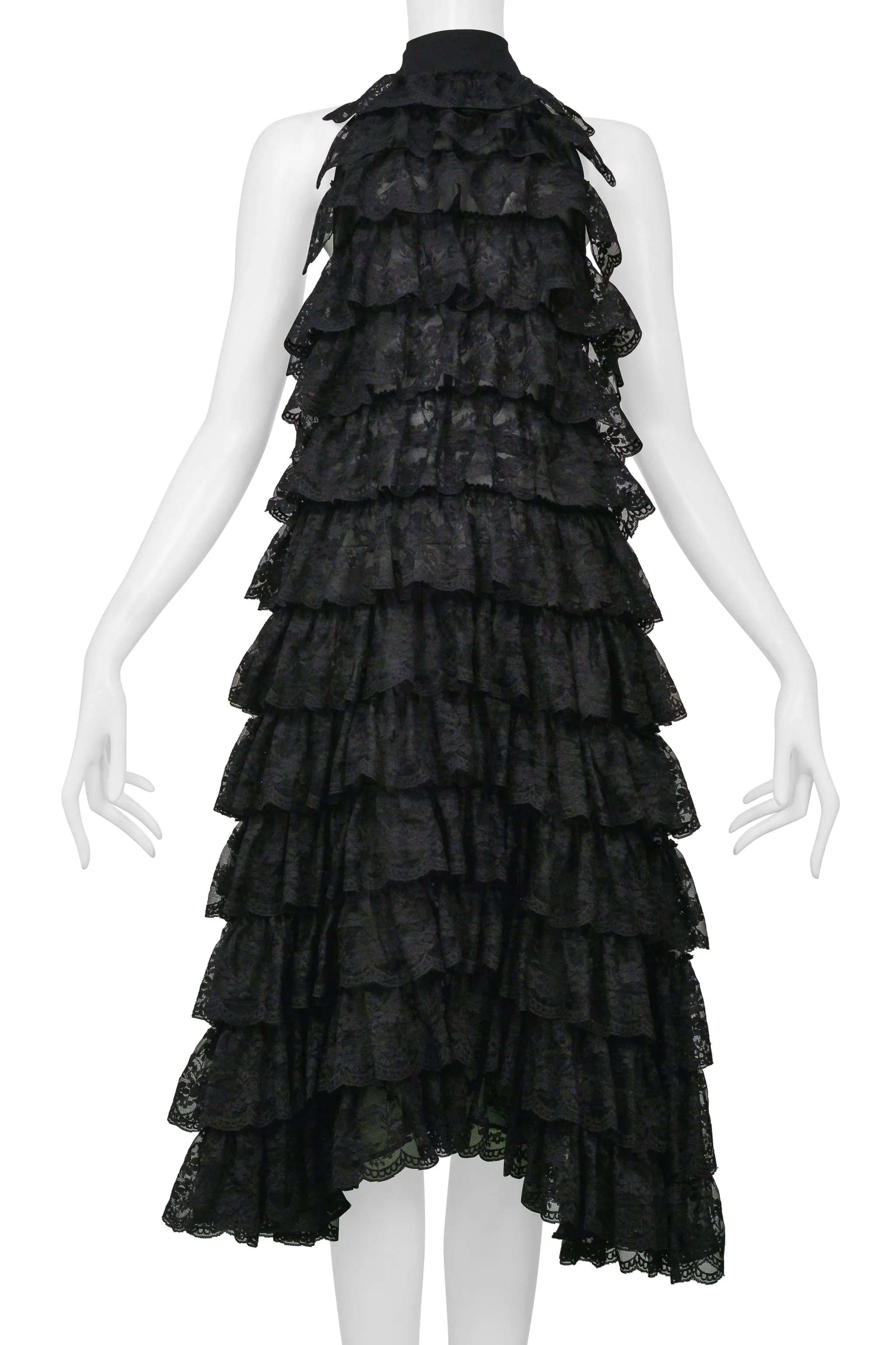 ICONIC ALEXANDER MCQUEEN BLACK LACE RUFFLE RUNWAY DRESS 1999