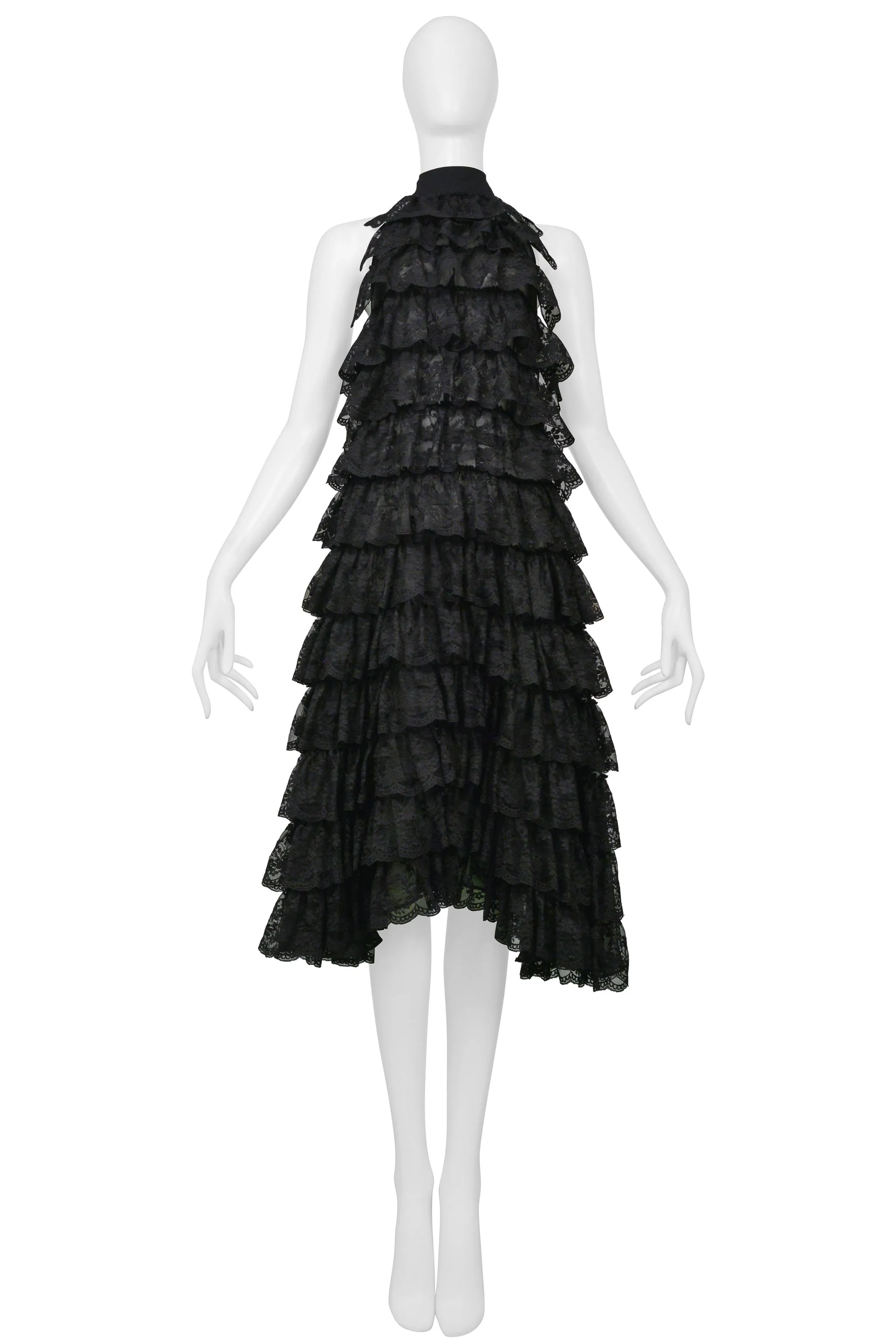 ICONIC ALEXANDER MCQUEEN BLACK LACE RUFFLE RUNWAY DRESS 1999