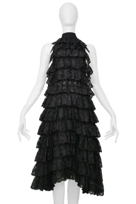 ICONIC ALEXANDER MCQUEEN BLACK LACE RUFFLE RUNWAY DRESS 1999