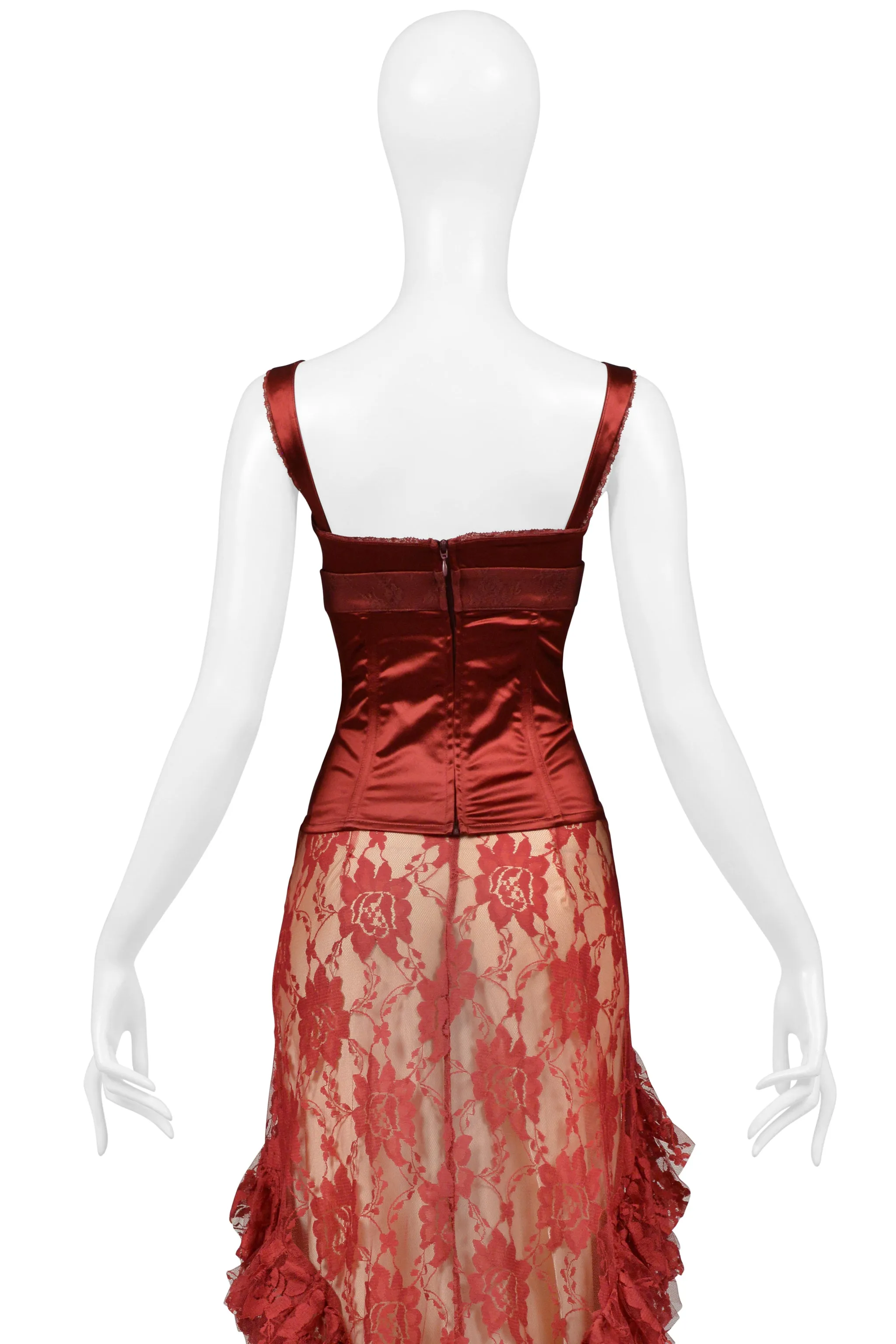 JOHN GALLIANO BURGUNDY LACE BALLGOWN SKIRT & CORSET TOP