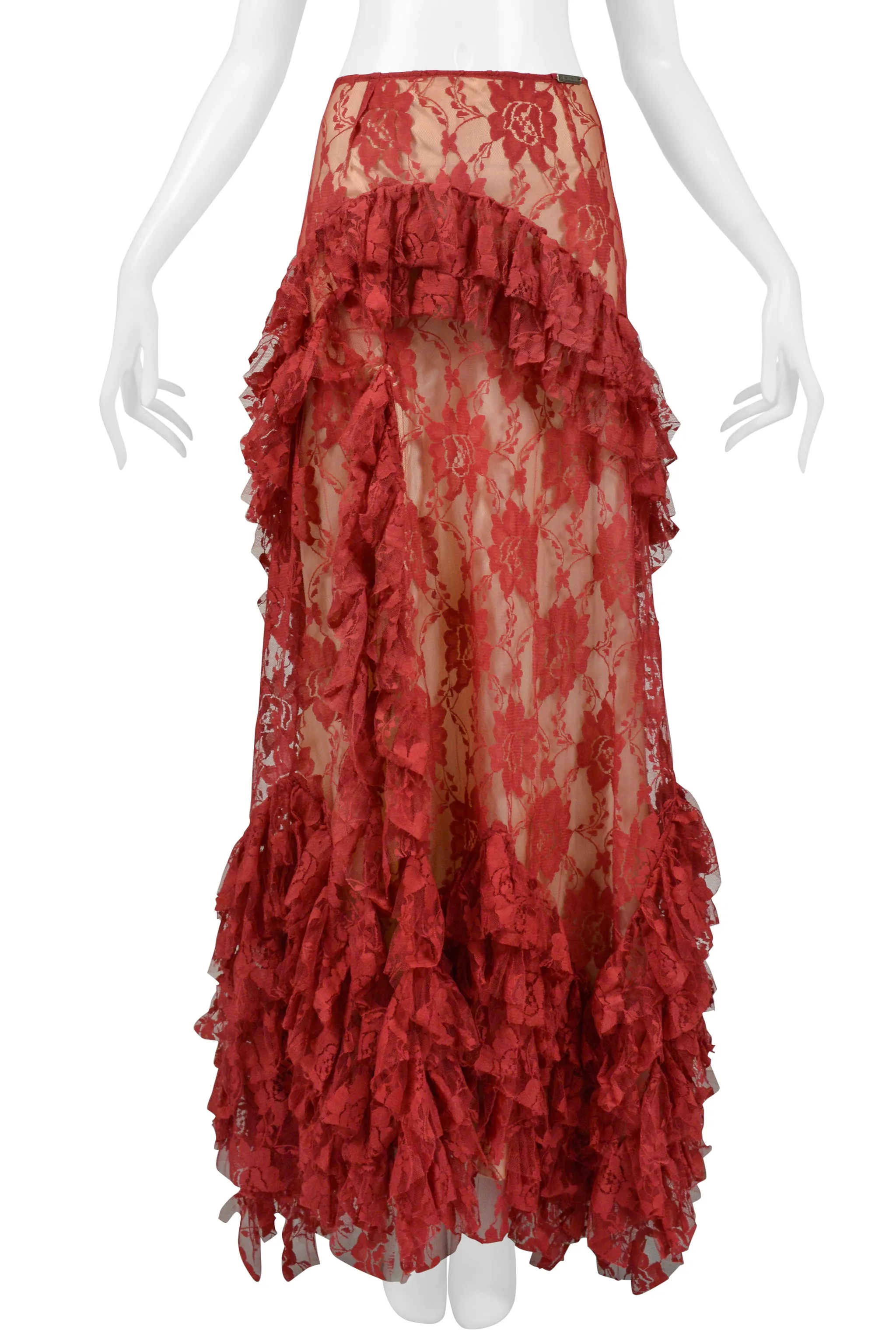 JOHN GALLIANO BURGUNDY LACE BALLGOWN SKIRT & CORSET TOP