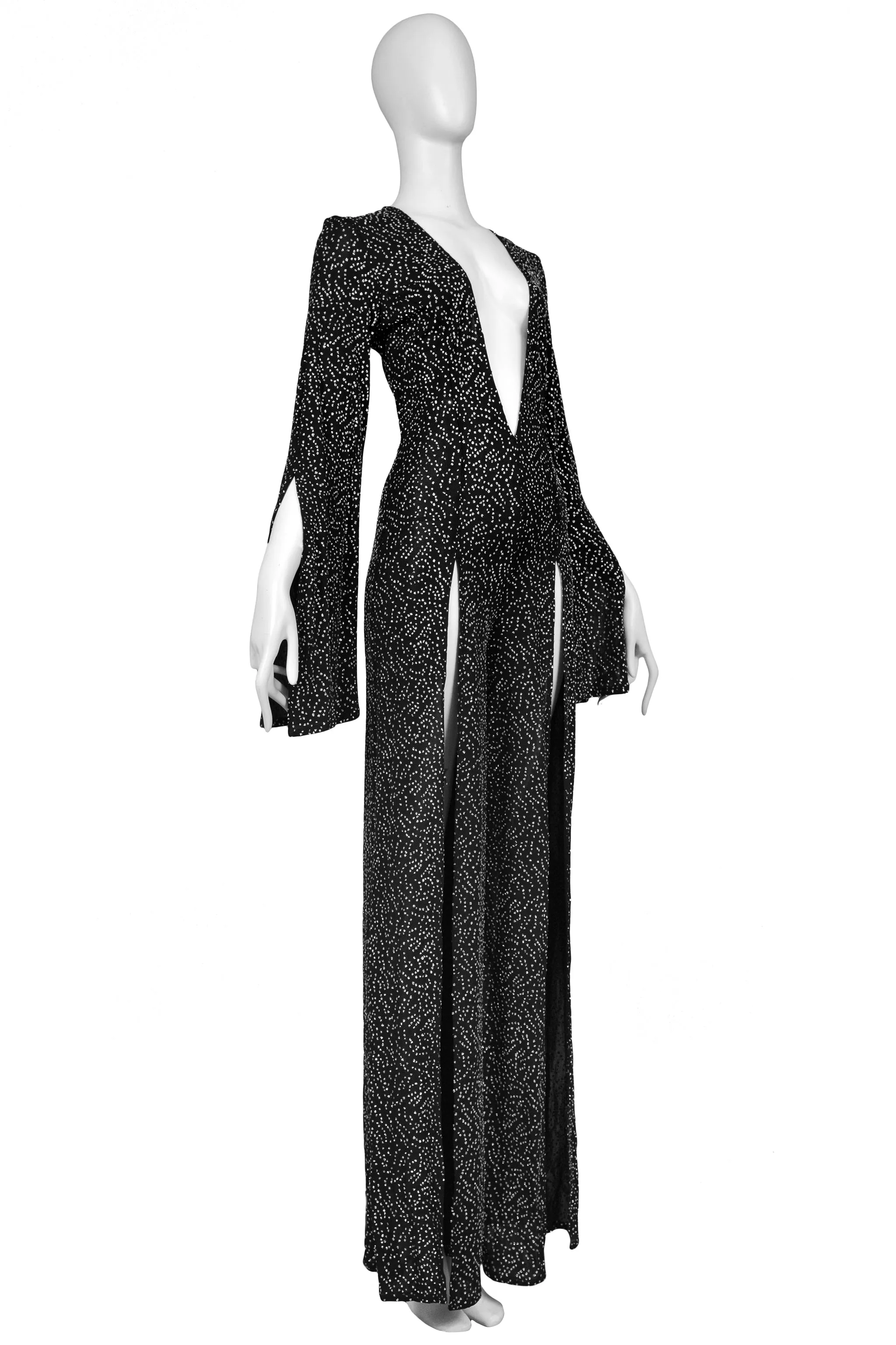 KATY RODRIGUEZ BLACK JERSEY CUTOUT JUMPSUIT WITH SILVER GLITTER