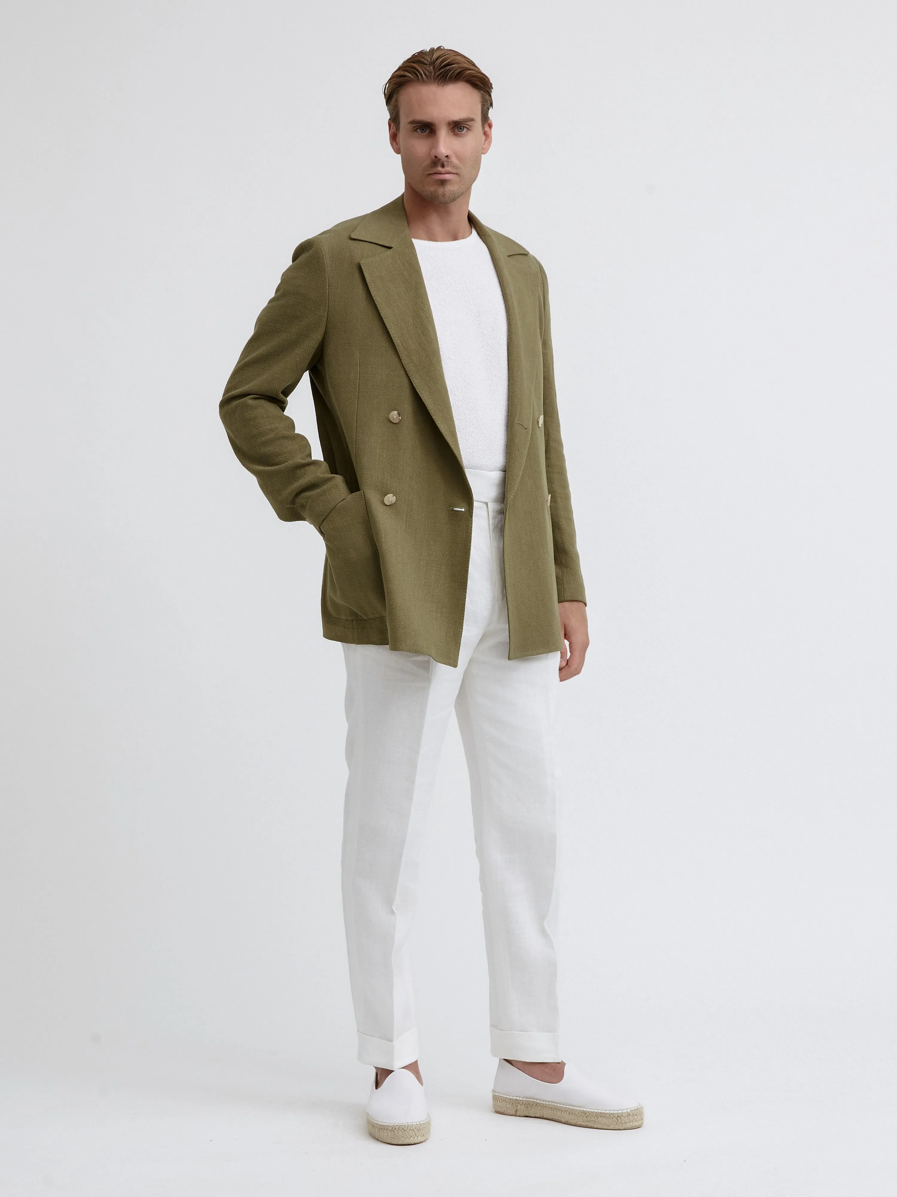 Khaki Stonewashed Linen Jacket