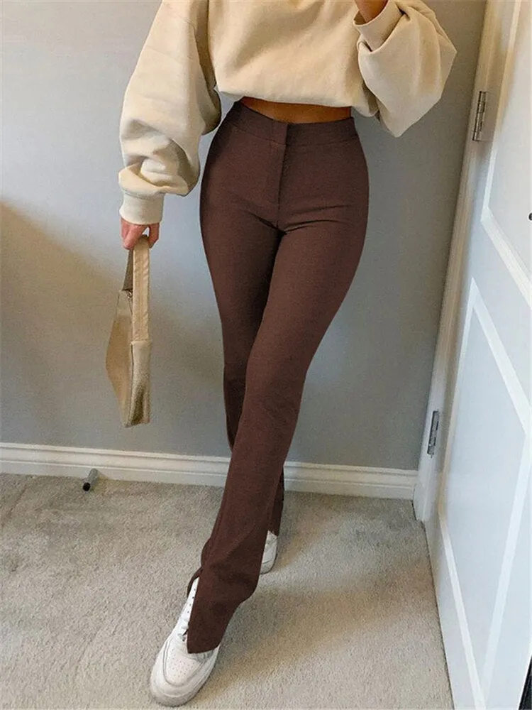 KittenAlarm - Mojoyce Women's Solid High Waist Stretchy Leggings Skinny Sexy Split Out Long Trousers Casual Sport Pants Streetwear Autumn