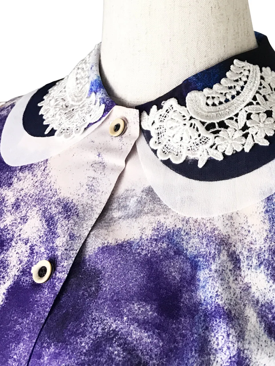 Last Chance! Double Peter Pan Lace Collar Print Blouse