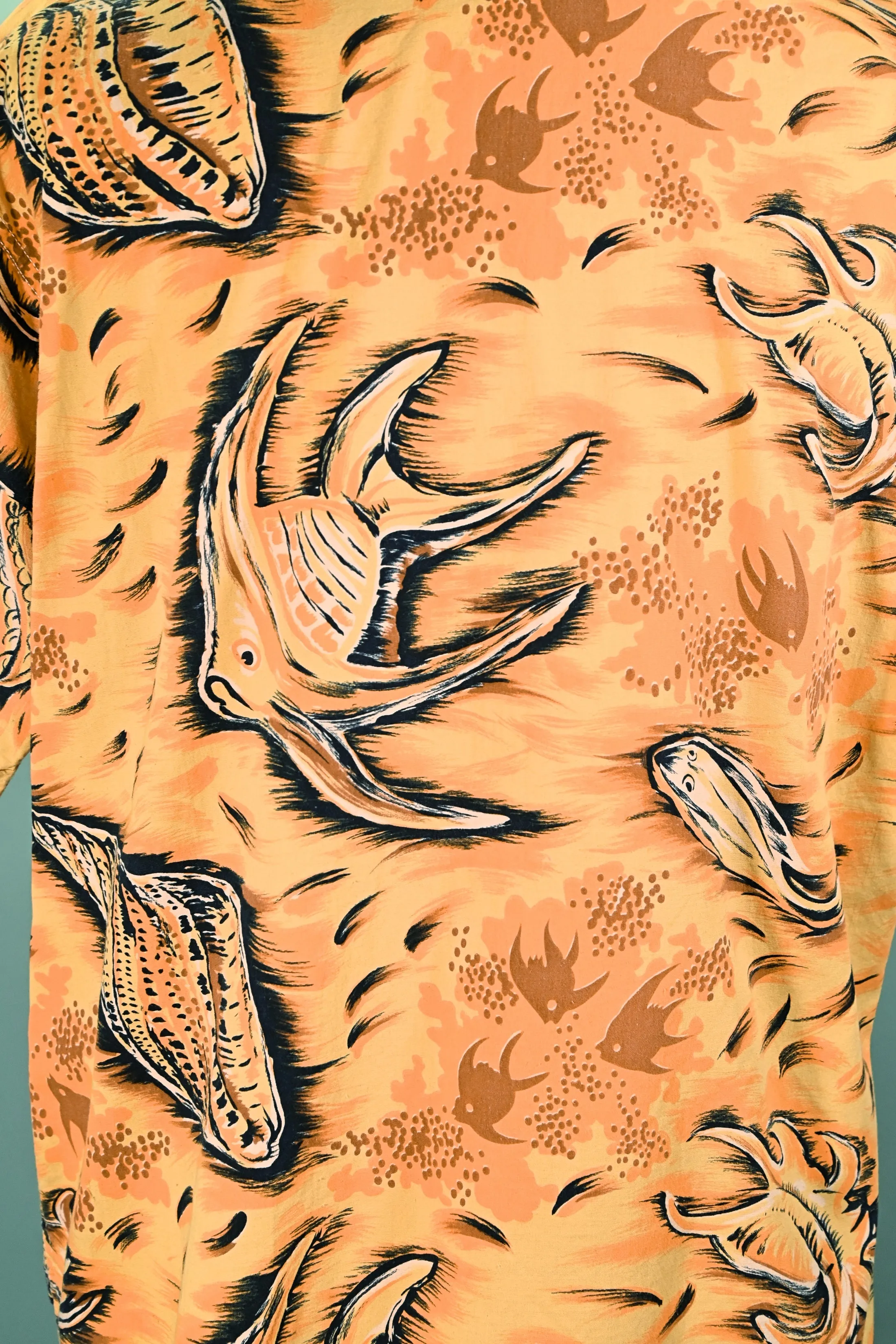 Paradise 50s Vintage Hawaiian Shirt, Fish Seashells Underwater Aloha Shirt, L