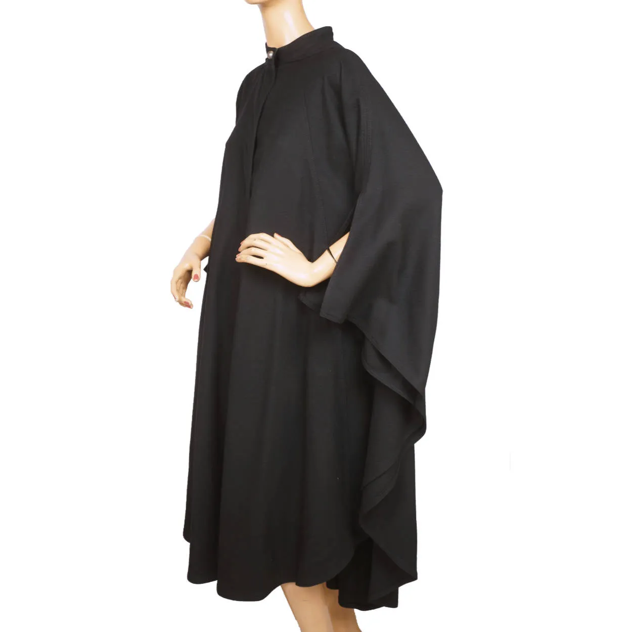 Quality Vintage Black Wool Cape or Cloak with Hood