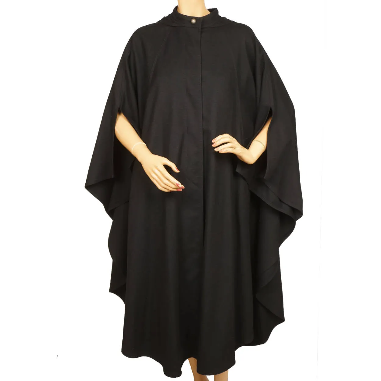 Quality Vintage Black Wool Cape or Cloak with Hood