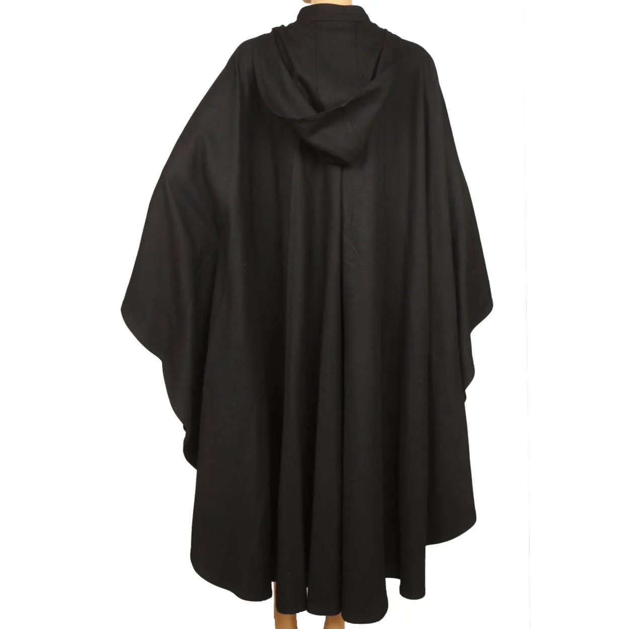 Quality Vintage Black Wool Cape or Cloak with Hood