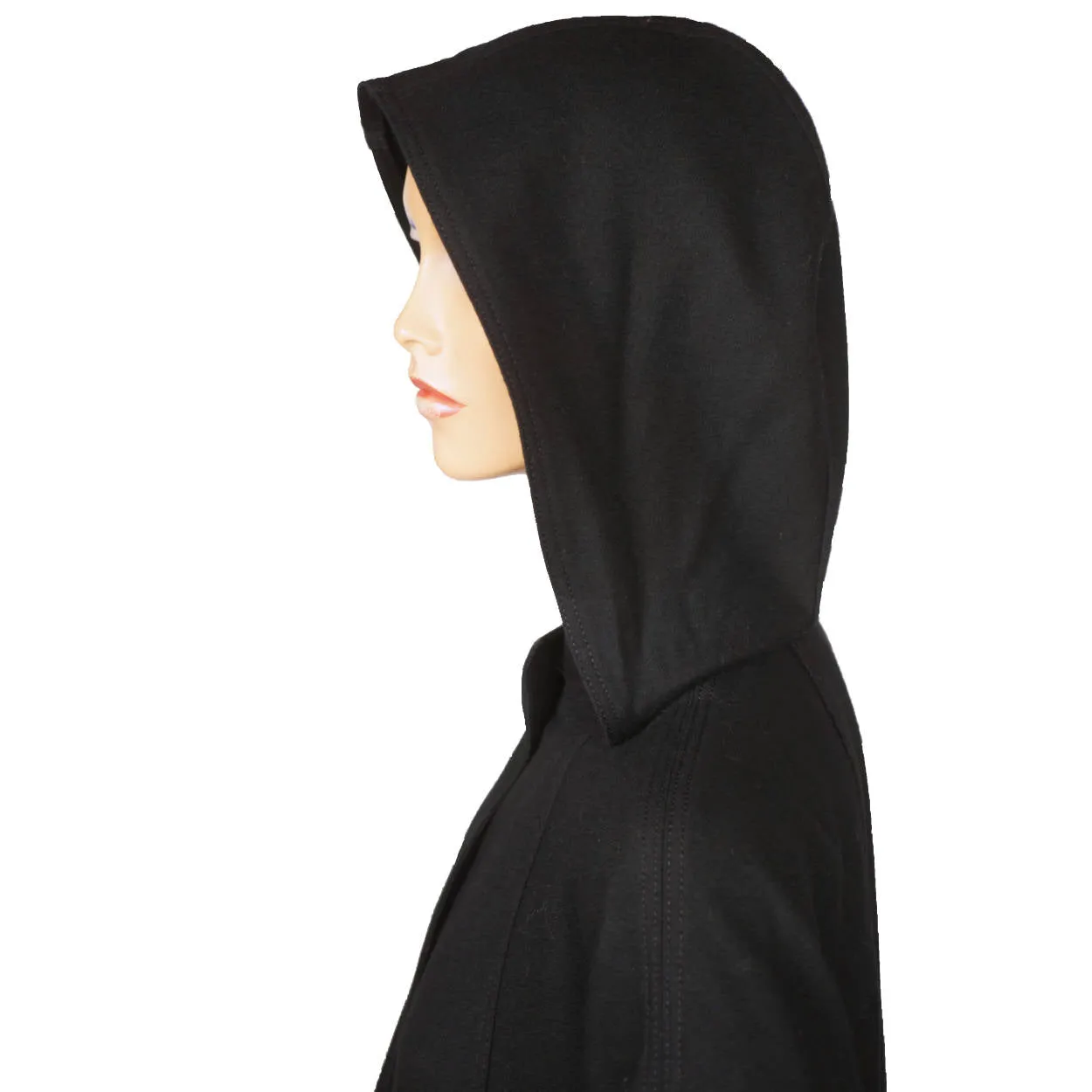 Quality Vintage Black Wool Cape or Cloak with Hood