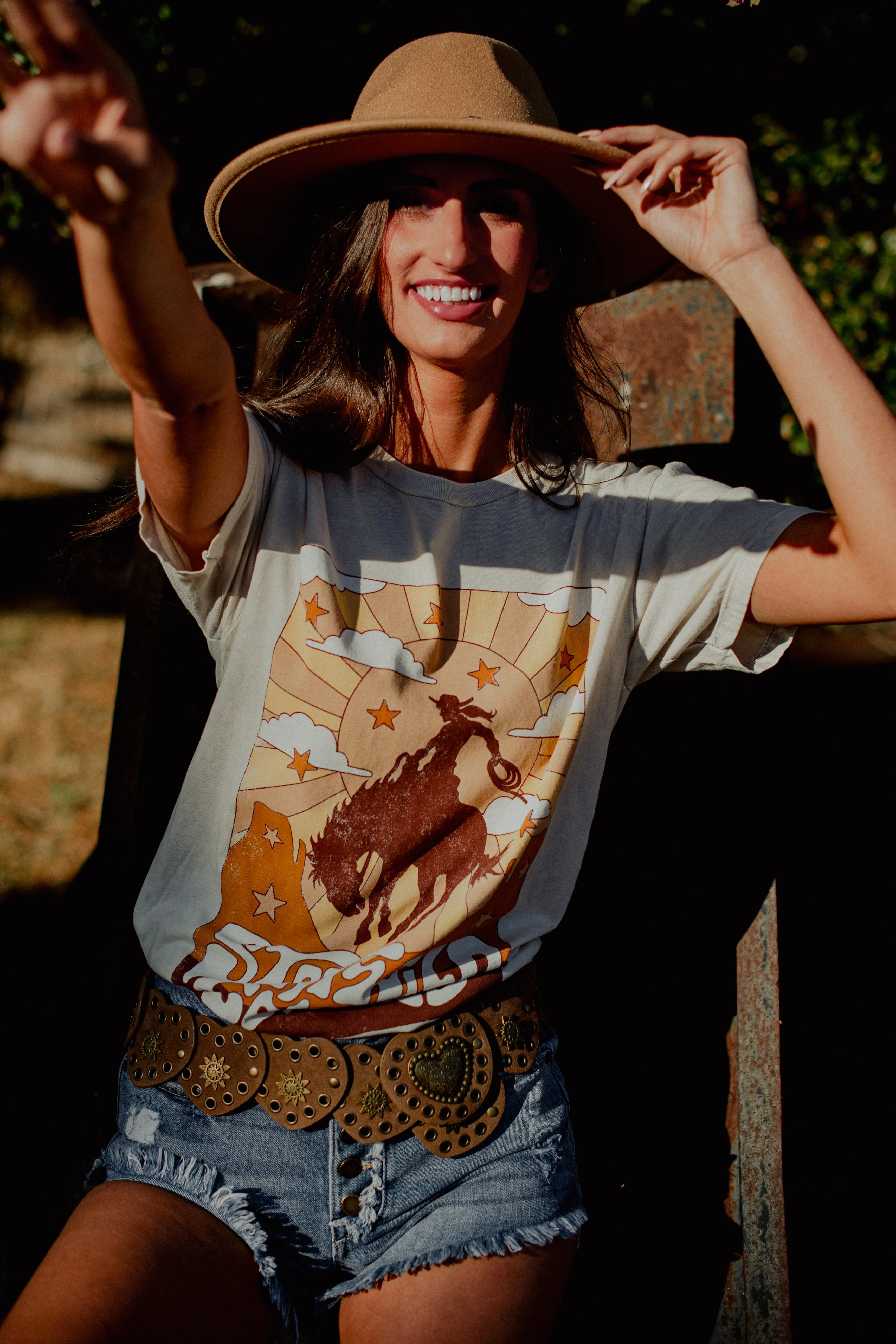 Stay Wild Cowgirl T-Shirt - Sand/Multi