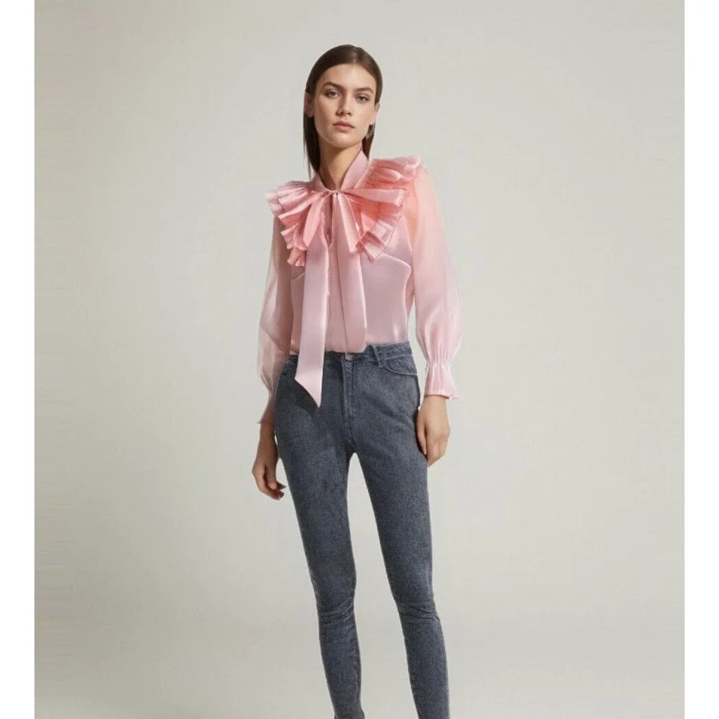 The Dorothea Bowknot Long Sleeve Ruffles Shirt - Multiple Colors