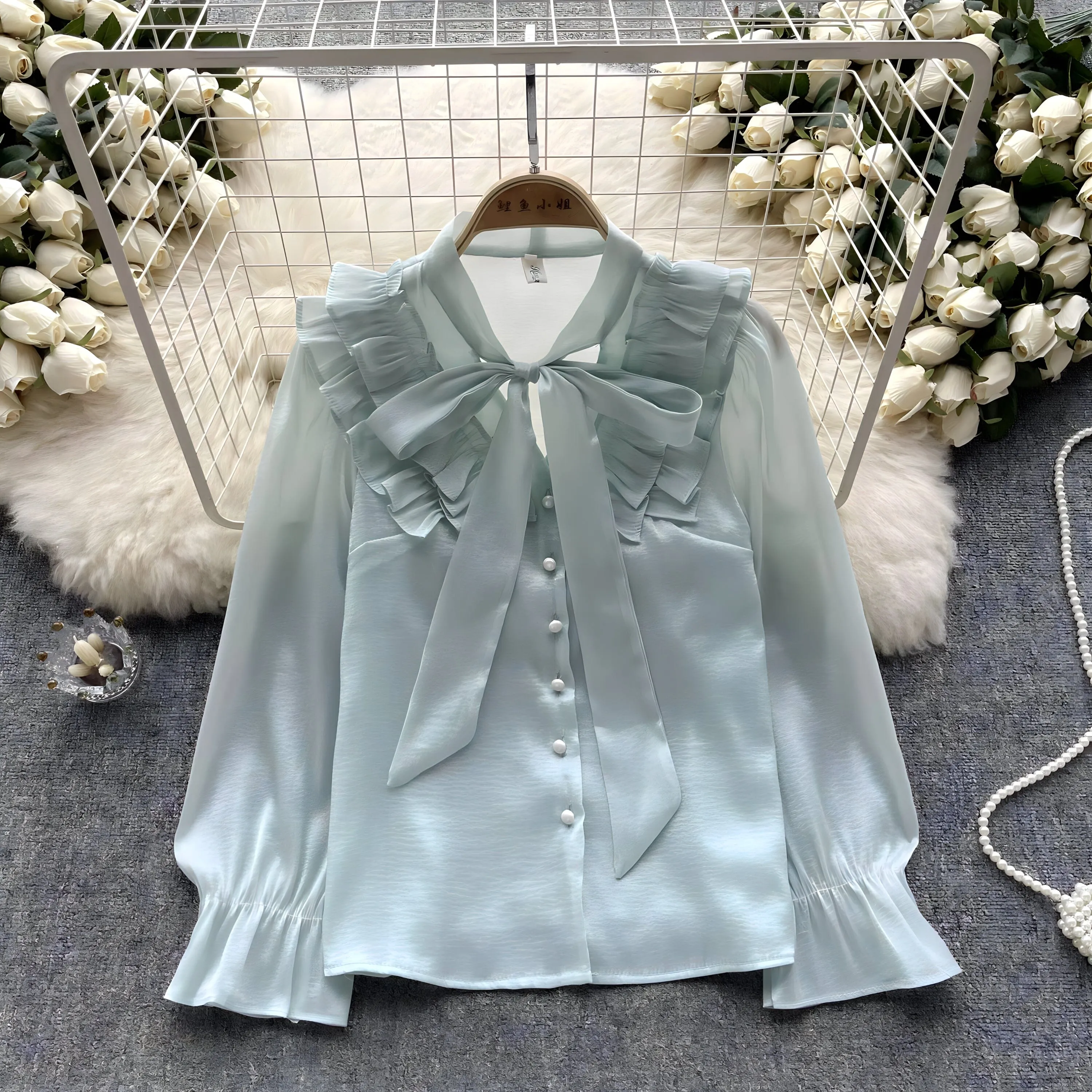 The Dorothea Bowknot Long Sleeve Ruffles Shirt - Multiple Colors