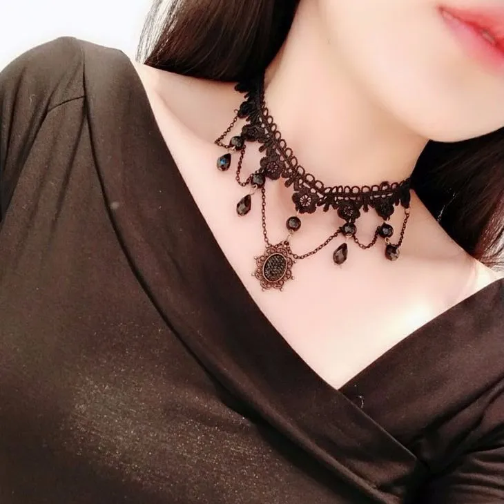 Velvet Choker, Vintage Sexy Lace Necklace with Pendants variety