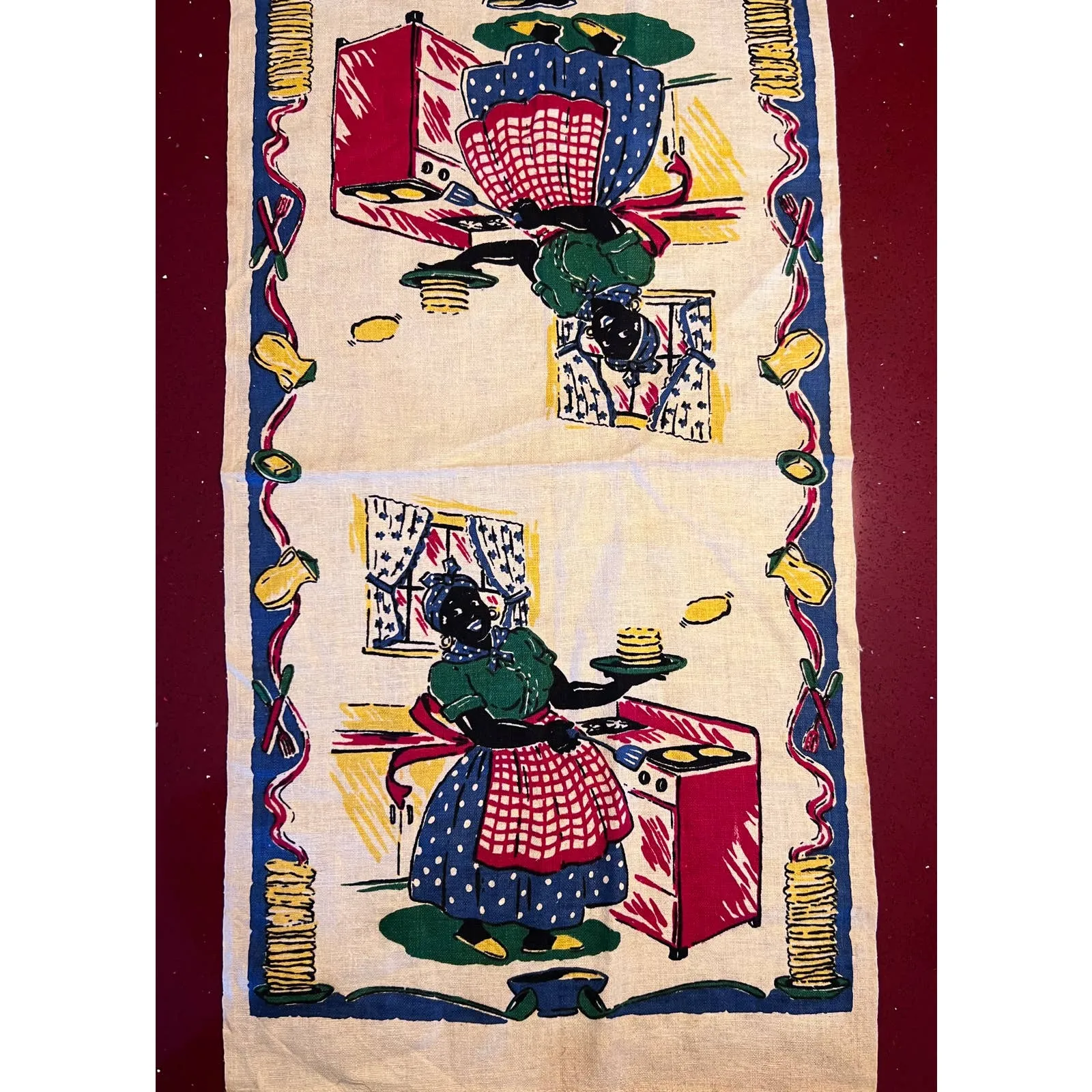 Vintage 1940s Americana Startex New Old Cotton/Linen Tea Towel Aunt Jemima Pancakes 30x16