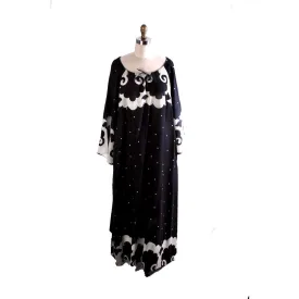 Vintage 1970s Utria Finland Wool Voile Black & White Maxi Peasant Dress O/S