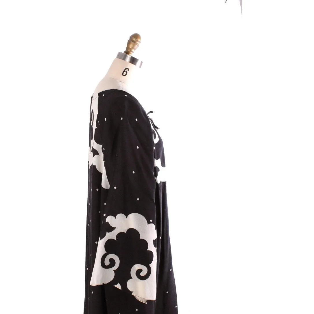 Vintage 1970s Utria Finland Wool Voile Black & White Maxi Peasant Dress O/S