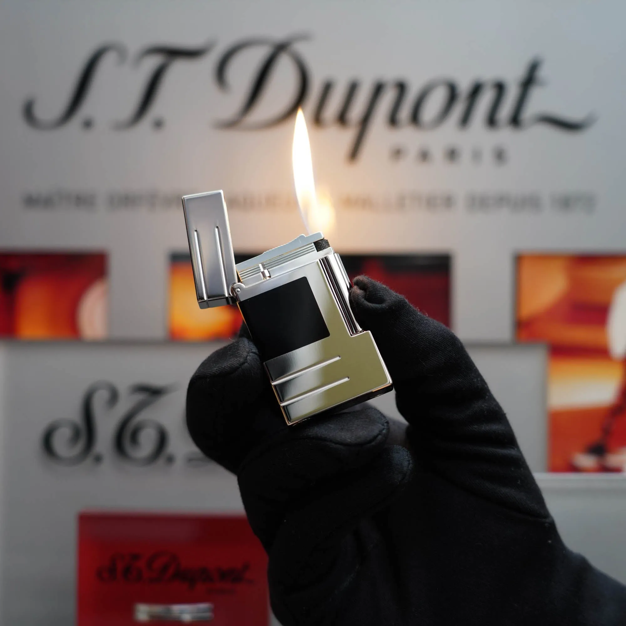 Vintage 1990 St Dupont Abstraction Limited to 2500 Heavy Palladium Finish Ligne 2 Black Lacquer Lighter