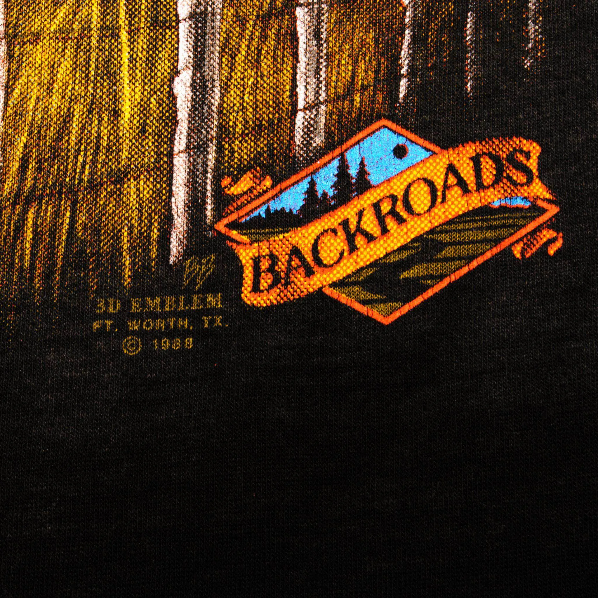 VINTAGE 3D EMBLEM BACKROADS TEE SHIRT 1988 SIZE LARGE MADE IN USA