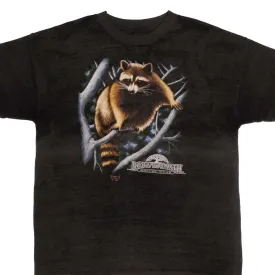 VINTAGE 3D EMBLEM DOWN TO EARTH RACCOON TEE SHIRT 1990 LARGE MADE IN USA