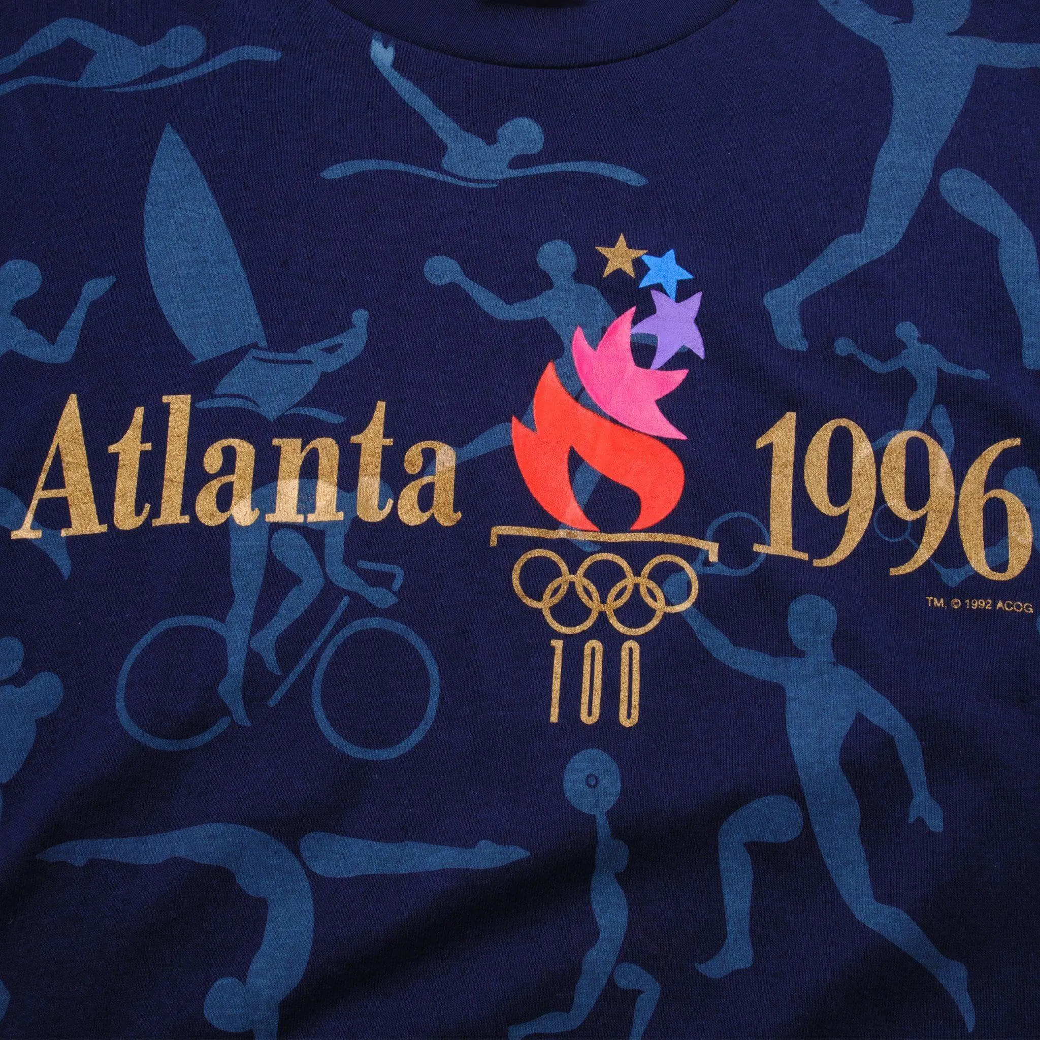 VINTAGE ALL OVER PRINT ATLANTA OLYMPICS 1996 TEE SHIRT SIZE LARGE MADE IN USA