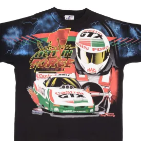 VINTAGE ALLOVER PRINT RACING NHRA JOHN FORCE 1990S TEE SHIRT LARGE MADE IN USA