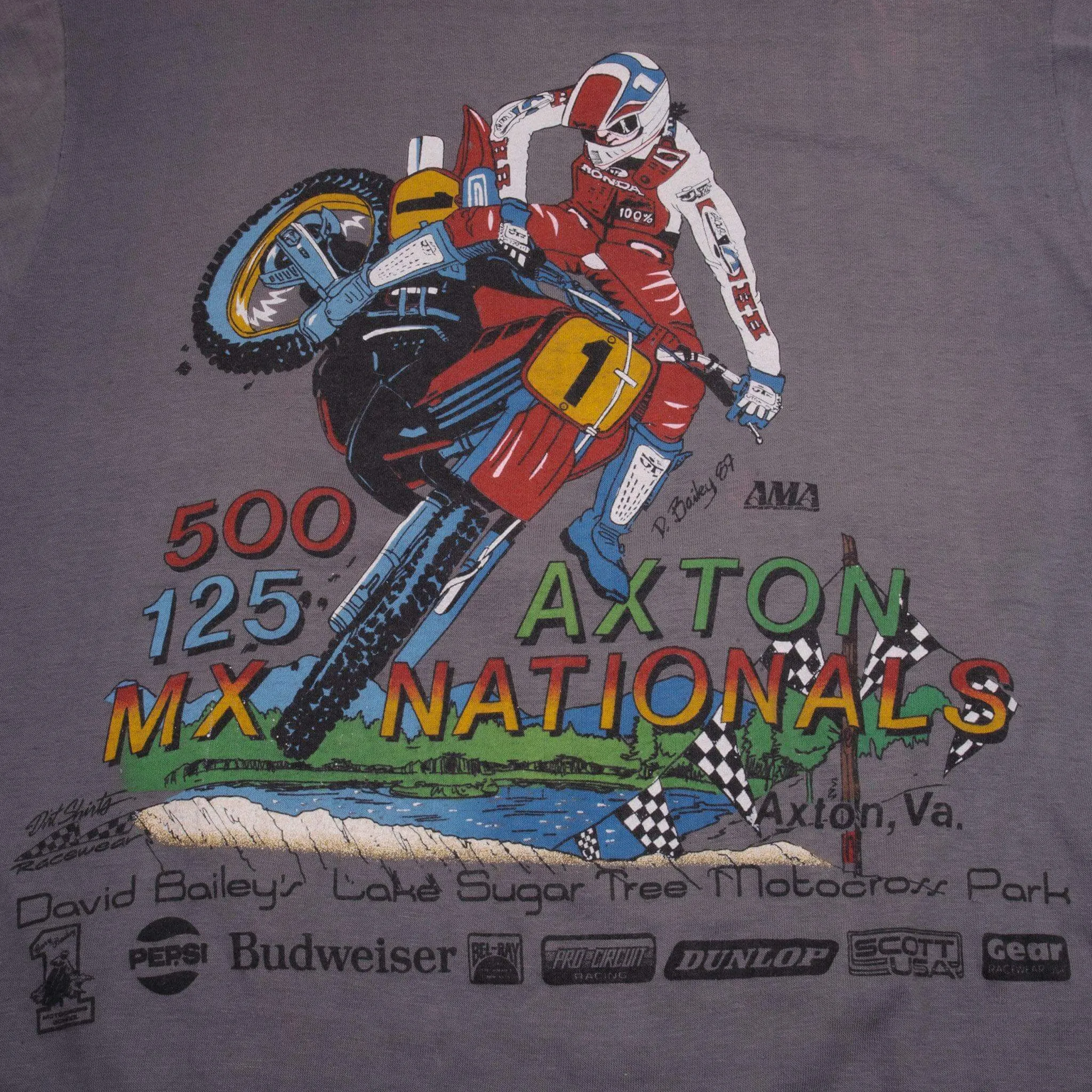 VINTAGE AMA MOTOCROSS DAVID BAILEY AXTON NATIONAL 1987 TEE SHIRT MEDIUM MADE USA